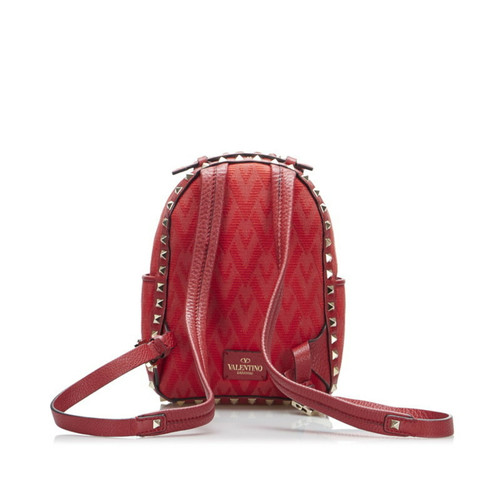Valentino Garavani Mini Rockstud Spike Nylon Backpack in Red