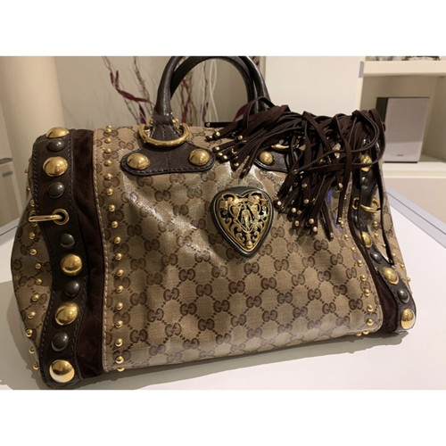 GUCCI Women's Babouska Studded Boston Bag Leather in Brown
