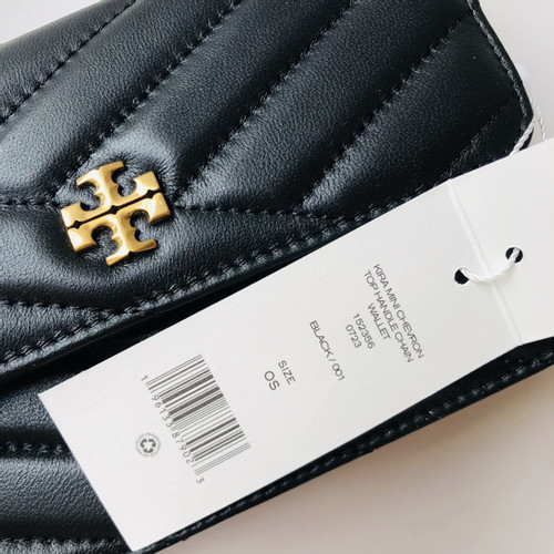 Tory Burch Mini Kira Chevron Top Handle Chain Wallet in Black