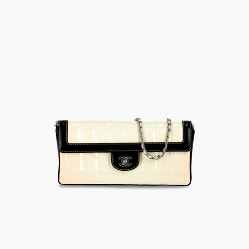 CHANEL Women's Chocolate Bar Flap Bag Patent leather in White