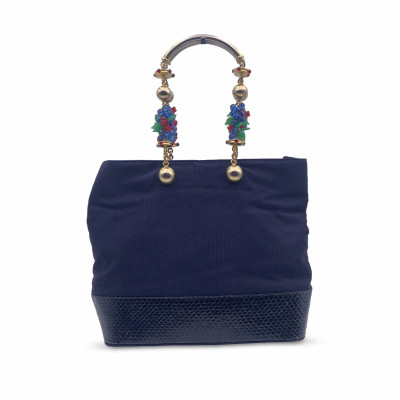 Gianni Versace Tote bag Canvas in Blue