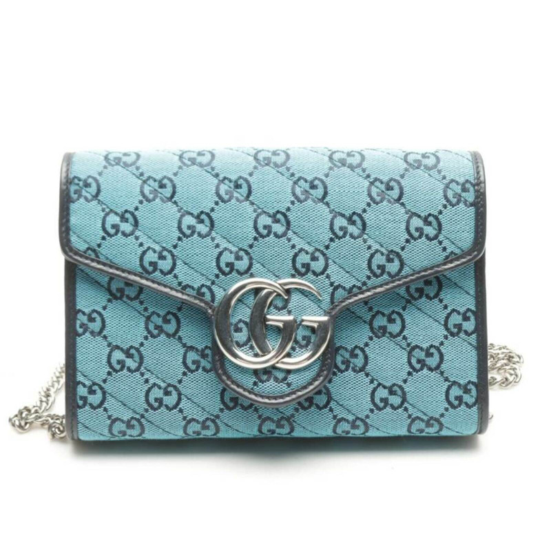 GUCCI Dames Schoudertas Katoen in Blauw Tweedehands