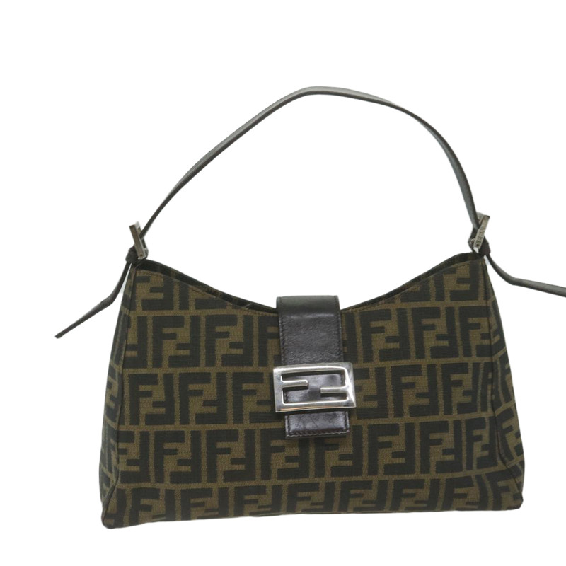 FENDI Dames Schoudertas Canvas in Bruin Tweedehands