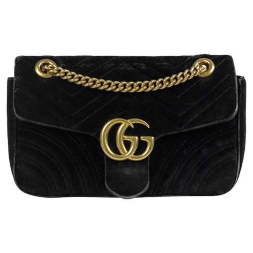 GUCCI Dames GG Marmont Velvet Shoulder Bag in Zwart