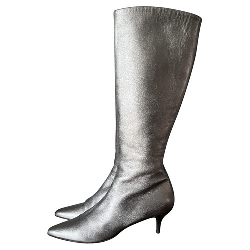 HELMUT LANG Damen Stiefel aus Leder in Silbern | Second Hand