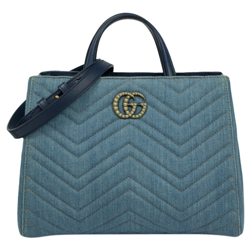 GUCCI Femme GG Marmont Top Handle Bag en Denim en Bleu
