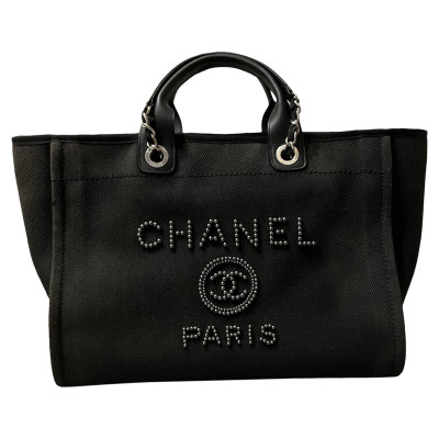 CHANEL Women's Deauville Tote Cotton in Black | Second Hand