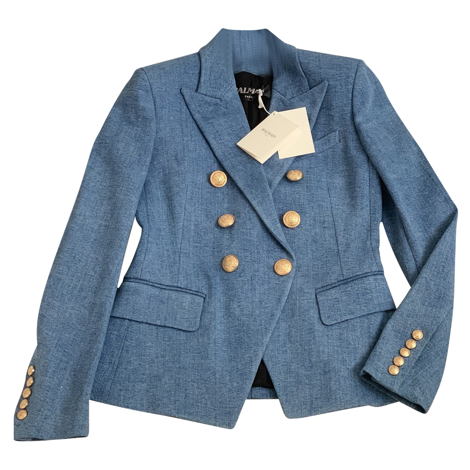 BALMAIN Women's Jacke/Mantel aus Baumwolle in Blau