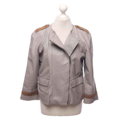 STEFANEL Damen Jacke/Mantel aus Leder in Grau Größe: IT 46