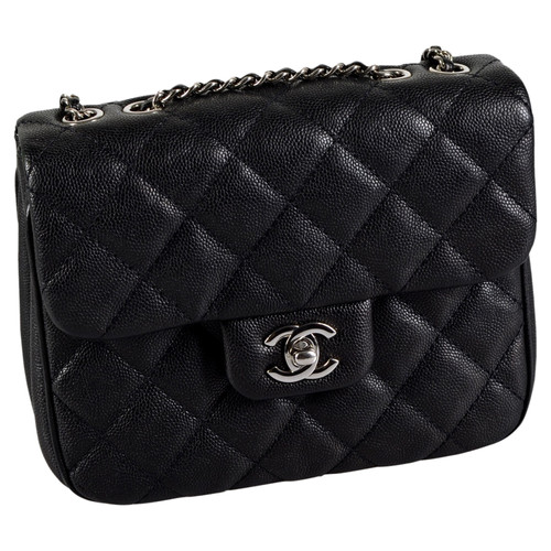 CHANEL Damen Classic Flap Bag Mini Square aus Leder in Schwarz