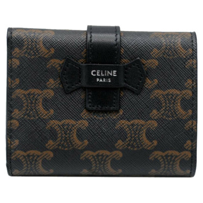 Céline Triomphe Wallet Compact Leather in Black
