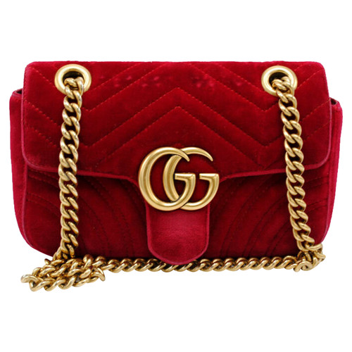 GUCCI Dames GG Marmont Velvet Shoulder Bag in Rood