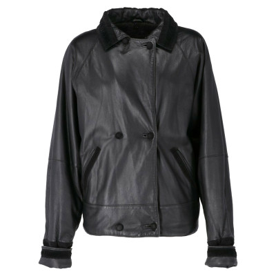 Gianni Versace Jacke/Mantel aus Leder in Schwarz