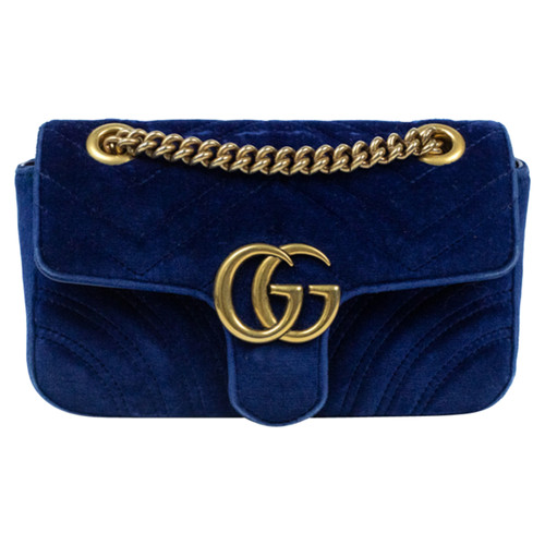 GUCCI Damen GG Marmont Velvet Shoulder Bag in Blau