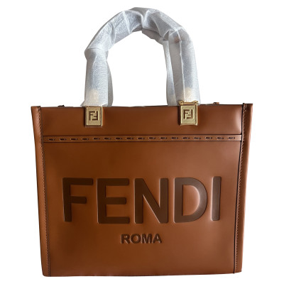 Fendi Sunshine Mini-Shopper Leer in Bruin