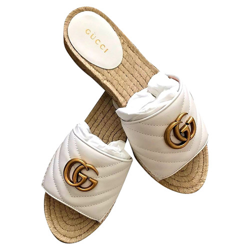 GUCCI Damen Sandalen aus Leder in Weiß Größe: EU 36,5
