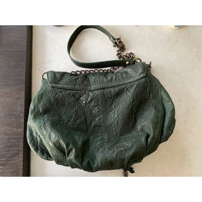 MASSIMO DUTTI Dames Schoudertas Leer in Groen Tweedehands