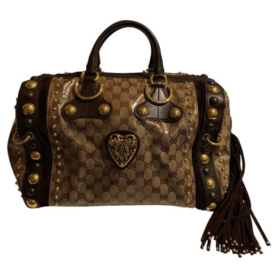 Gucci Babouska Studded Boston Bag in Pelle in Marrone