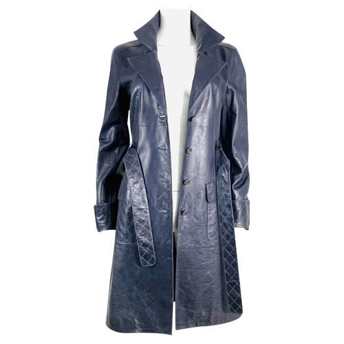CHANEL Femme Veste/Manteau en Cuir en Bleu en Taille: FR 40