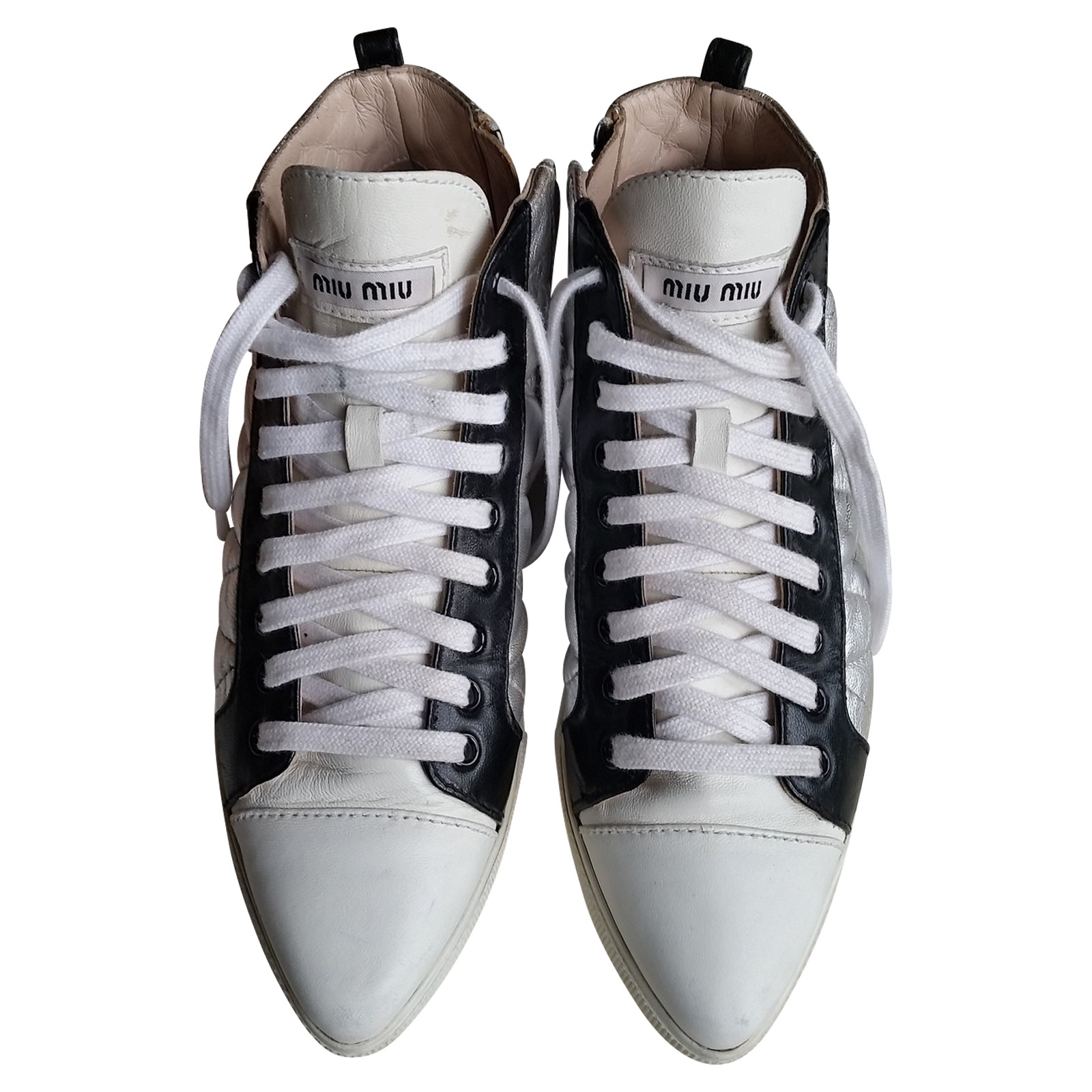 MIU MIU Damen Sneakers aus Leder in Silbern Größe: EU 35