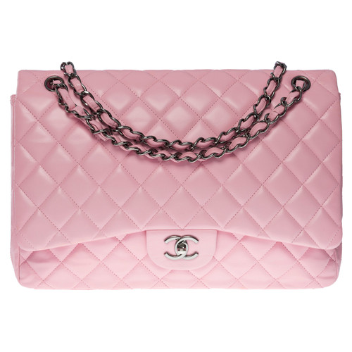 CHANEL Damen Classic Flap Bag Maxi aus Leder in Rosa / Pink