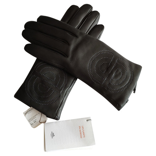 HERMÈS Damen Handschuhe aus Leder in Schwarz | Second Hand