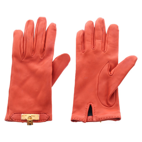HERMÈS Damen Handschuhe aus Leder in Orange | Second Hand