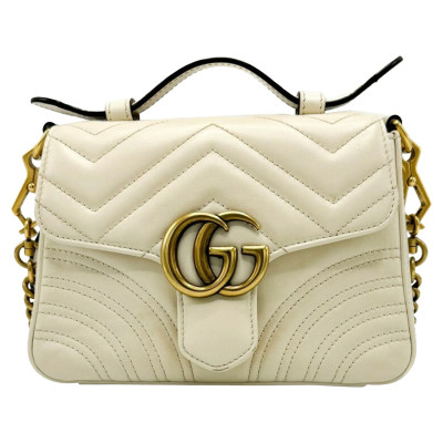 Gucci GG Marmont Top Handle Bag aus Leder in Creme