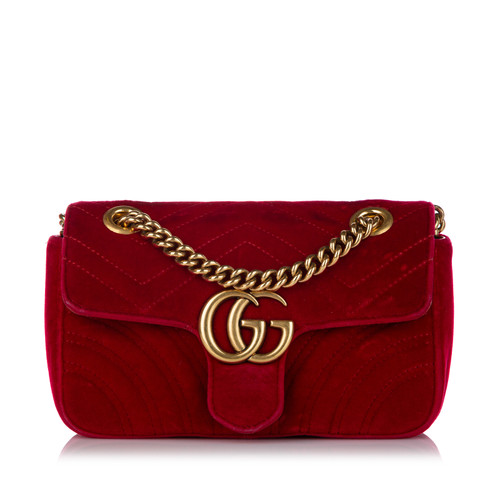 GUCCI Dames GG Marmont Velvet Shoulder Bag aus Seide in Rot