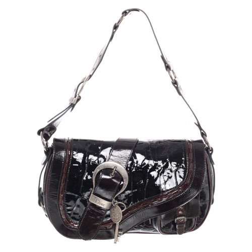 CHRISTIAN DIOR Women's Gaucho Saddle Bag Patent leather in Black