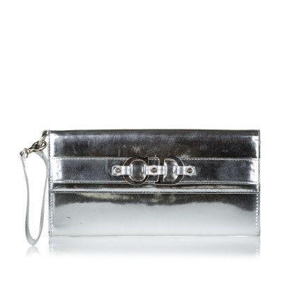 Christian Dior Clutch Bag Leather in Silvery