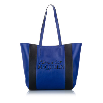Alexander McQueen Shopper with Logo Leather in Blue