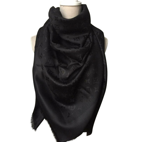 silk louis vuitton scarf black