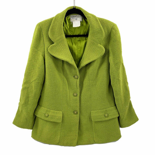 CHANEL Damen Jacke/Mantel aus Wolle in Grün Größe: FR 42