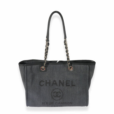 Chanel Deauville Small Tote Leer in Blauw