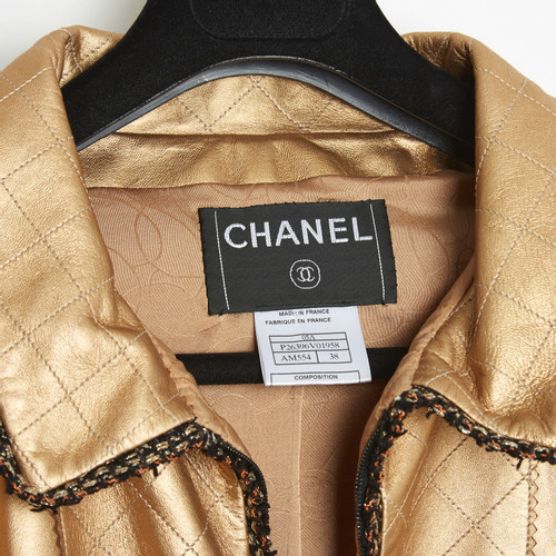 CHANEL Damen Jacke/Mantel aus Leder in Gold Größe: FR 38