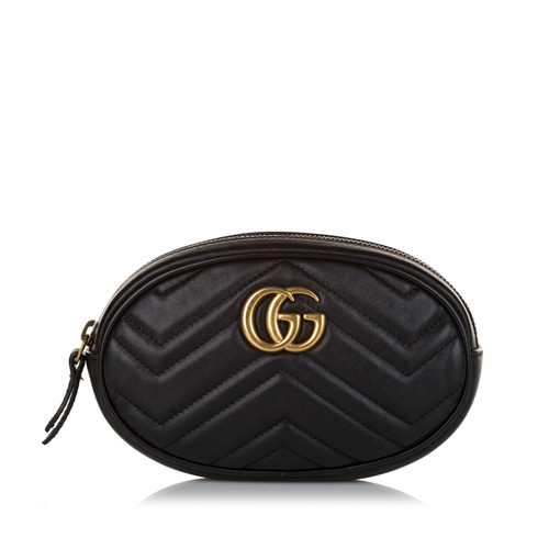 GUCCI Women's GG Marmont Matelassé Belt Bag Leather in Black