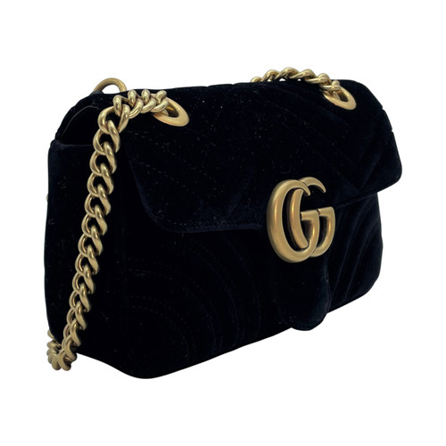 GUCCI Dames GG Marmont Velvet Shoulder Bag Suède in Zwart