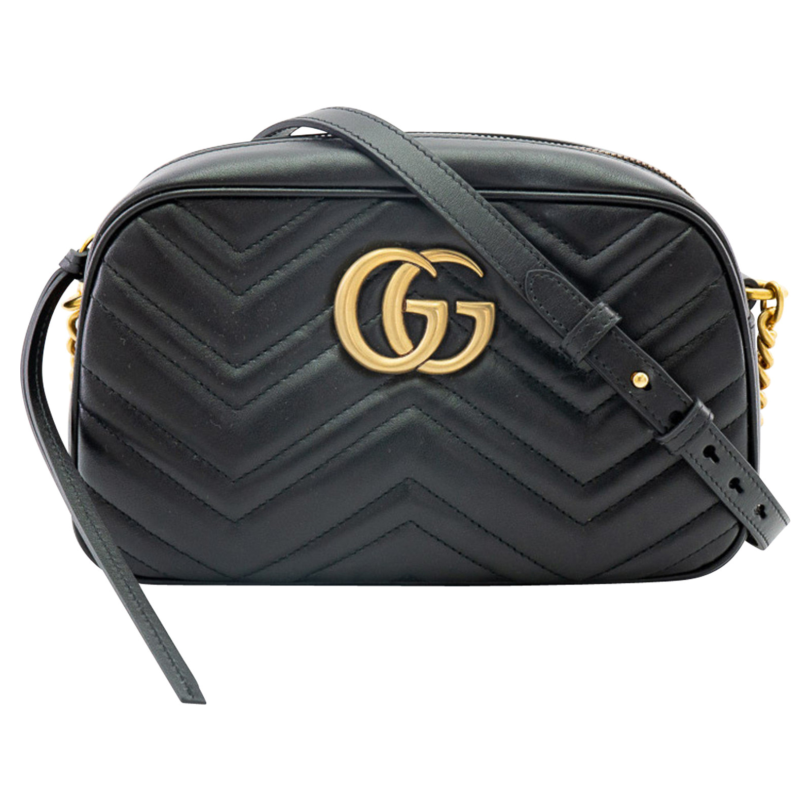 GUCCI Women's GG Marmont Camera Bag Medium aus Leder in Schwarz