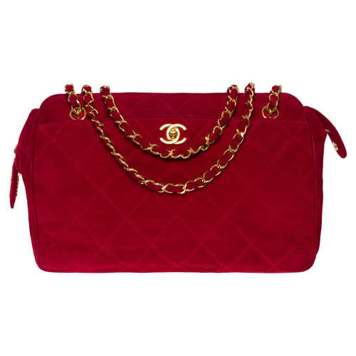 Chanel Red Suede and Leather Medium Gabrielle Hobo Bag - Yoogi's