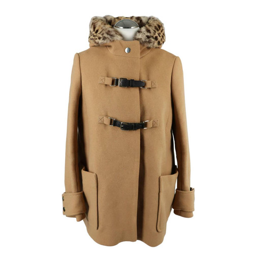 MAJE Damen Jacke/Mantel aus Wolle in Beige Größe: DE 36