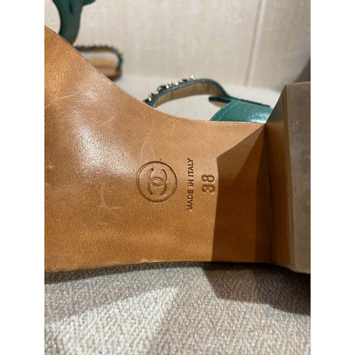CHANEL Women's Sandals Leather in Green Size: EU 38