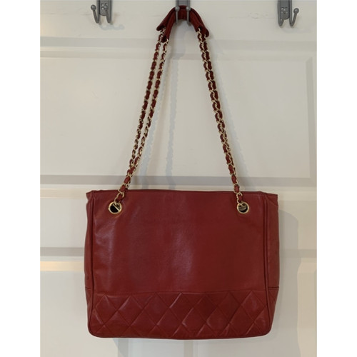 Vintage CHANEL Red Calfskin Classic Shoulder Tote Bag With 