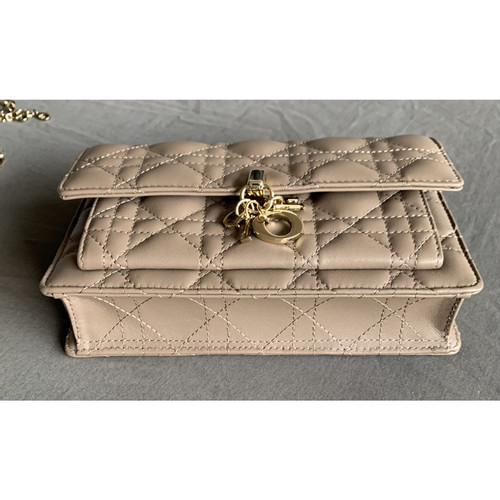 DIOR Women's Lady Dior Chain Pouch Leather in Beige