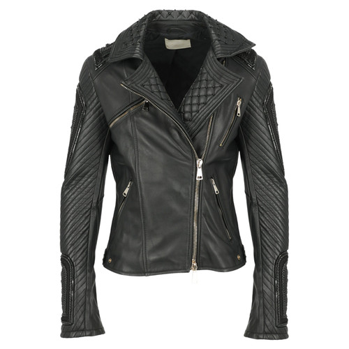 AMEN Women's Jacke/Mantel aus Leder in Schwarz Size: IT 42
