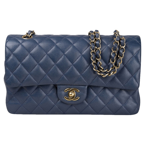 CHANEL Damen Classic Flap Bag Medium aus Leder in Blau