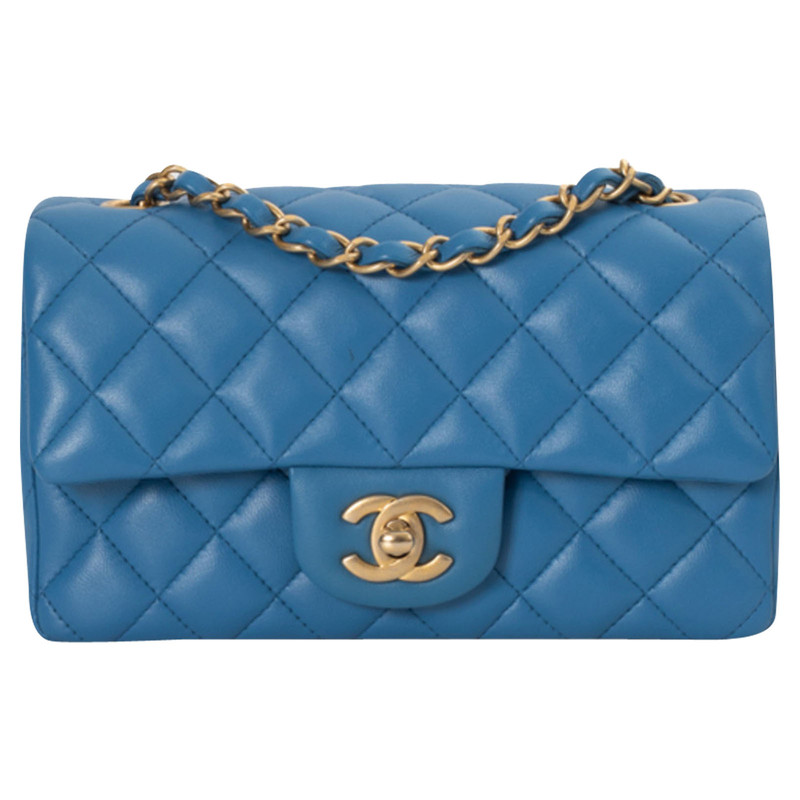 CHANEL Dames Flap Bag Leer in Blauw Tweedehands