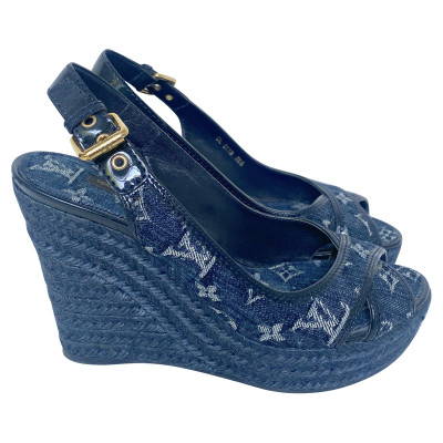 Louis Vuitton Wedges Jeans fabric in Blue