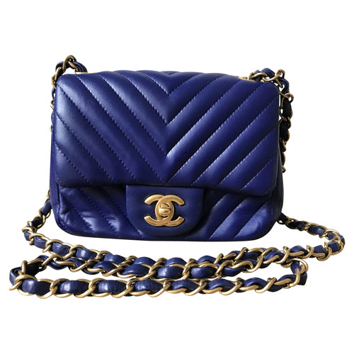 CHANEL Damen Classic Flap Bag Mini Square aus Leder in Blau