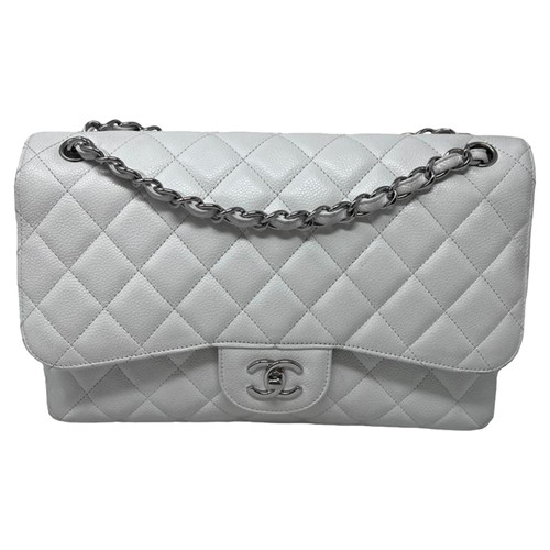 CHANEL Women's Classic Flap Bag Jumbo Leather in White